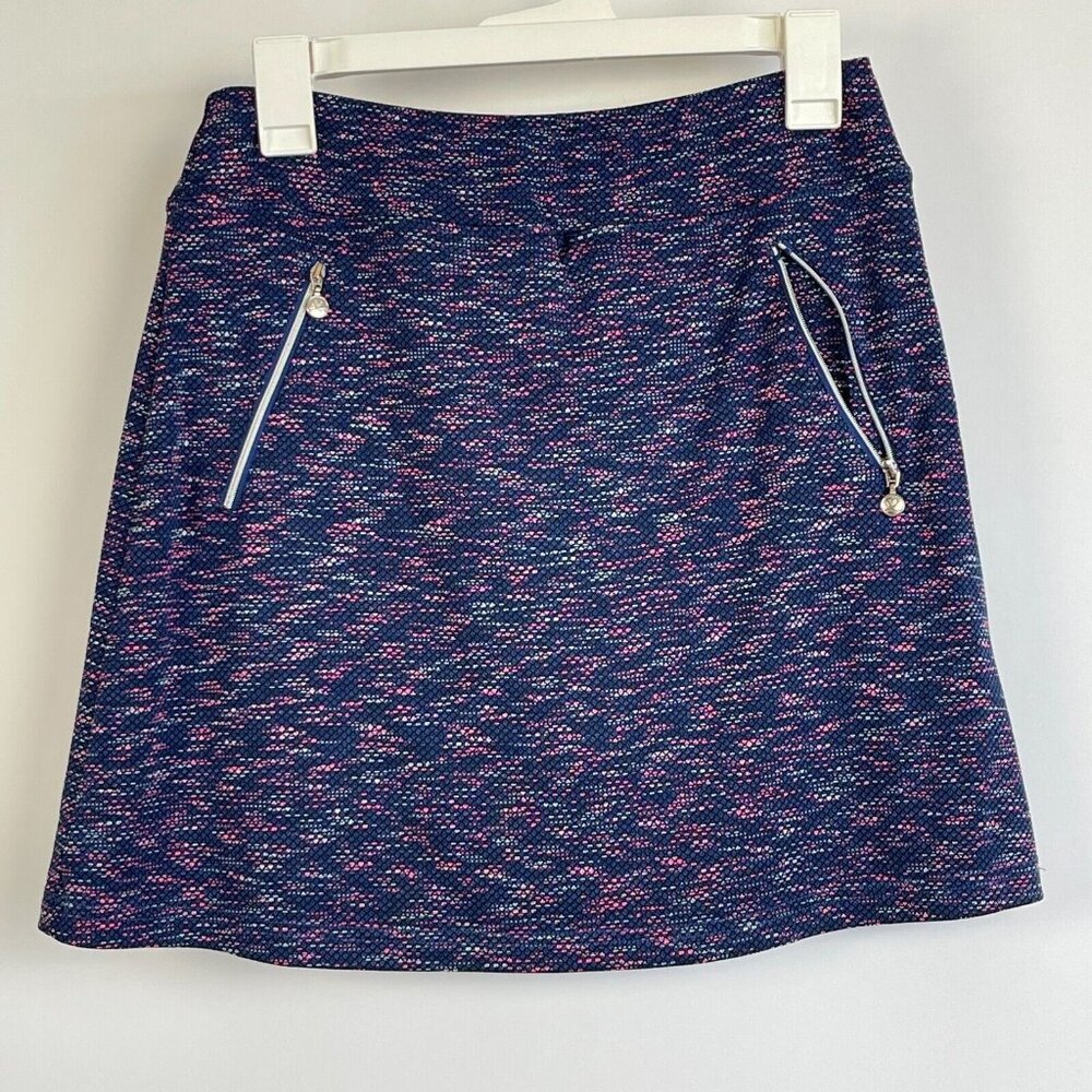 Daily Sports Womens Space Dye Navy Purple Tennis Skort Size Small Zip Pockets